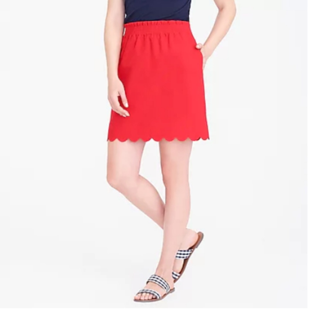 J. Crew Red Scallop Trimmed Mini Skirt - Picture 2 of 4